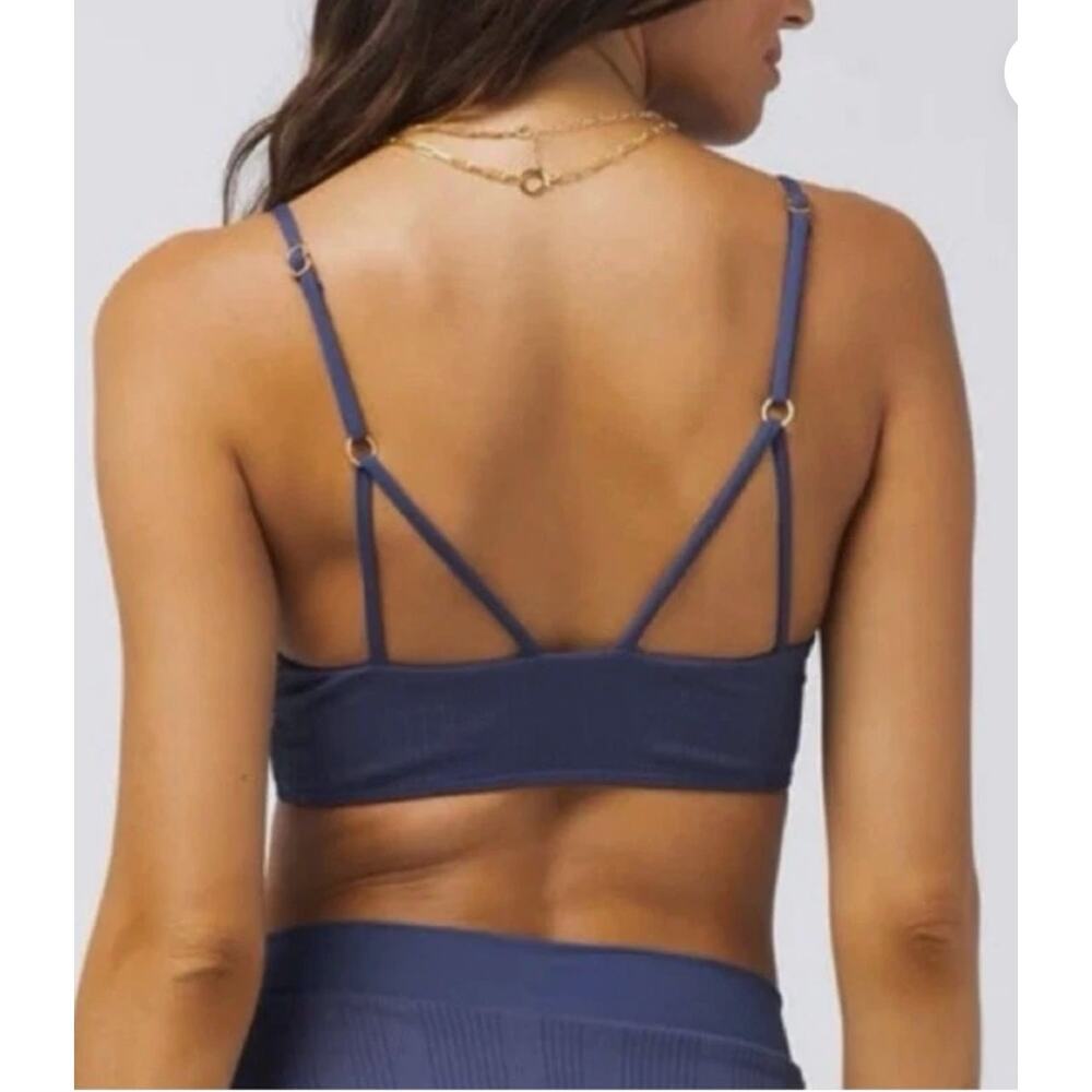L Space Womens Bikini Top XL Navy Siren Ribbed V-Wire Beach Coastal Minimalist - Picture 2 of 6